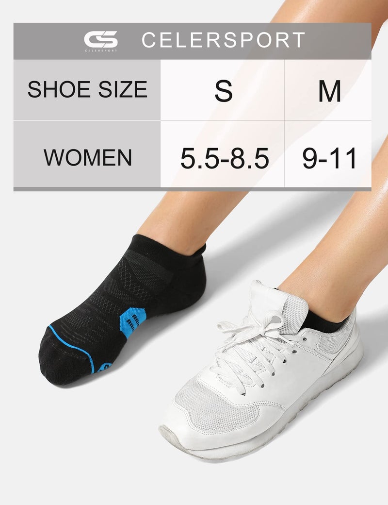 CS CELERSPORT 6 Pack Women's Ankle Running Socks Cushioned Low Cut Tab Athletic Sport Compression Socks, Black Mixed, Small - Image 2